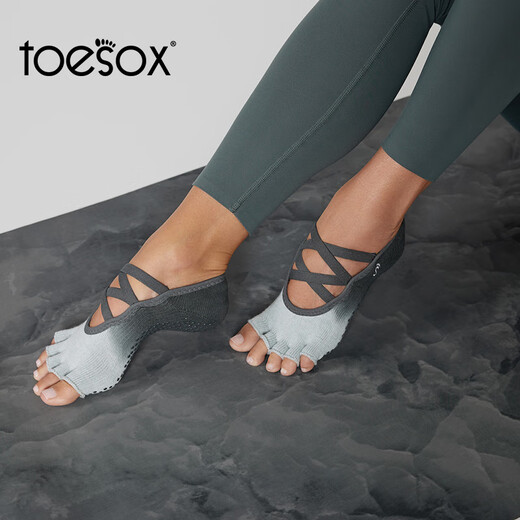 Toesox yoga socks five-toe socks Pilates dance non-slip particle elastic sports socks black S (size 34~38)