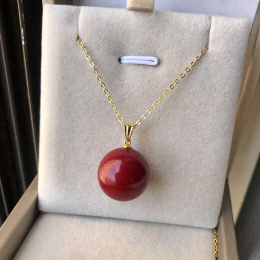 Pop 18k gold inlaid coral red pendant, simple and atmospheric single bead, original design, elegant wine red 18K wine red 14mm single pendant without chain