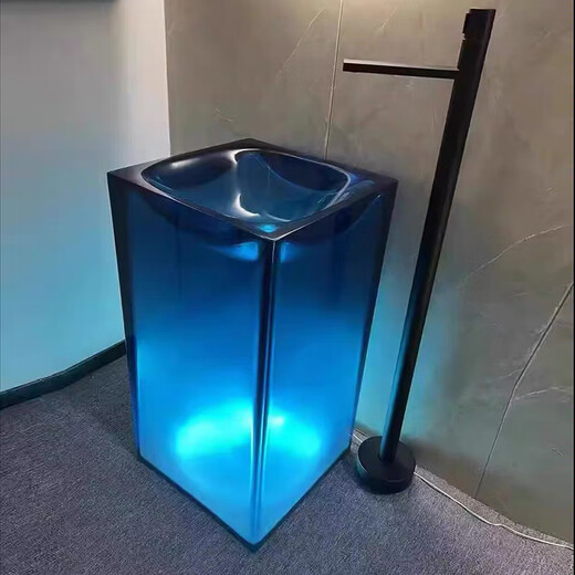 Fengming Customized Hotel Foods-Standing Waschtisch integriertes Becken Buntes transparentes Harz beleuchtetes Waschpool-Säulenbecken 6623 (erhältlich in verschiedenen Farben)