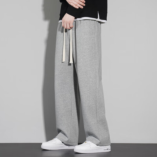 FANTA Chinese cotton heavy hemming style spring and autumn men's straight casual sports trousers Hong Kong style loose Anta 660 light gray Hailan M