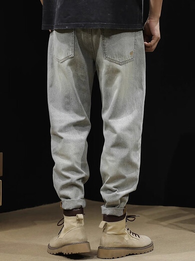 OLJ International Luxury Brand Ripped Jeans Men's Men's Loose Straight Spring and Automne Casual Working Pants Retro Wash 38 [185-200jin [Jin est égal à 0,5 kg]]]