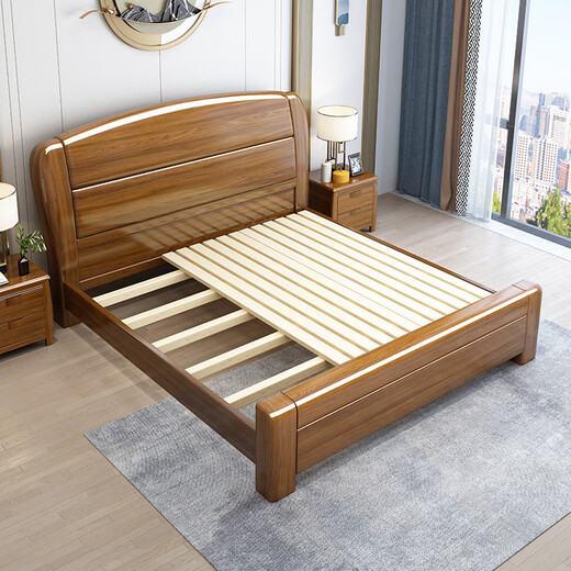 Chinese solid wood bed pure solid wood walnut master bedroom bed 1.8m