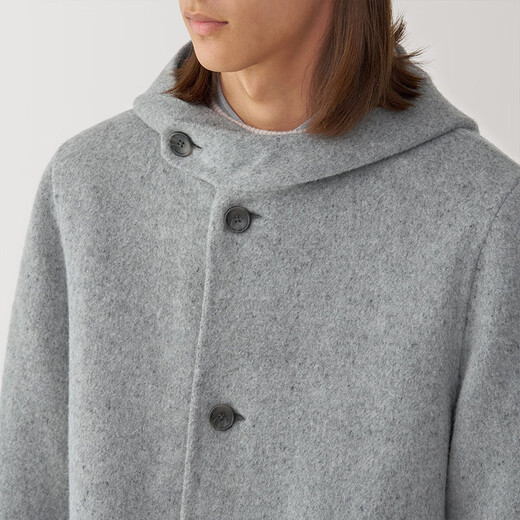 MUJI Labo Men's Cashmere Mixed Hooded Coat Woolen Coat Winter Jacket AF011A4A Light Gray M (170/92A)