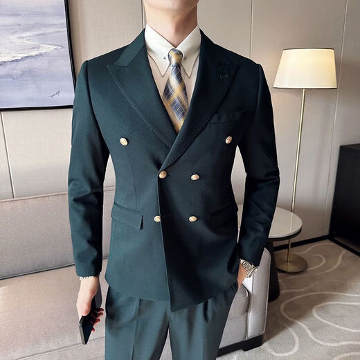 疾奔（JIBEN）西服套装男士高级感商务职业正装布雷泽英伦西装男2024金属双排扣 黑色(单西服) X829（主图款） 2XL 建议 145165斤