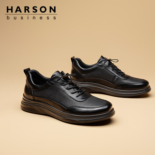 Harson Herrenschuhe Casual Lederschuhe Schaffell bequeme dicke Sohle Pendelbekleidung-resistente Business Casual Shoes Black 41