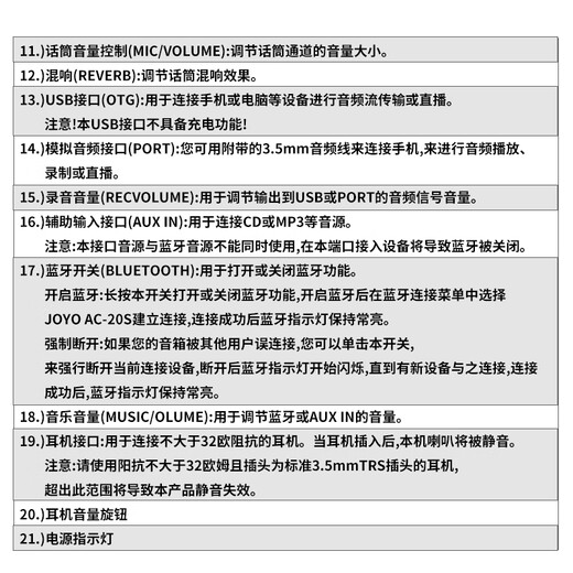 JOYO Zhuole acoustic guitar box piano speaker folk outdoor singing charging street portable musical instrument audio AC20S Bluetooth charging speaker black power 20W