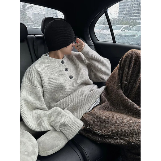 7 excellent products Lazy style sweater men's autumn and winter new retro Henry collar woolen sweater jacket loose top men SBXS-S32 light gray L