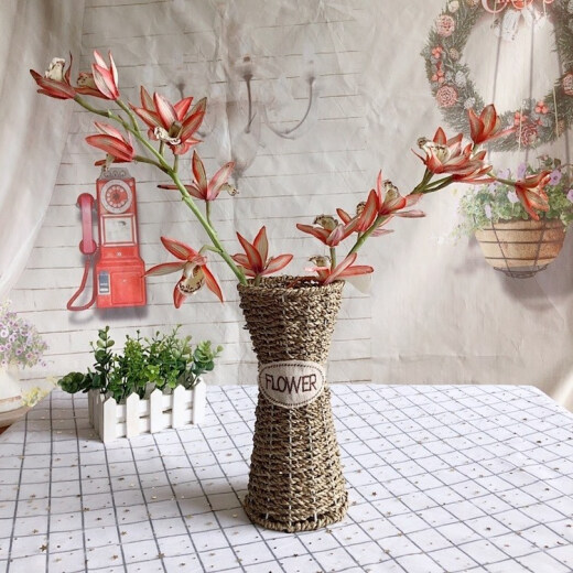 Xingyaowan vase straw weaving bamboo vase straw weaving pastoral style hand-woven dried flower basket living room style flower shop earless plum blossom mouth