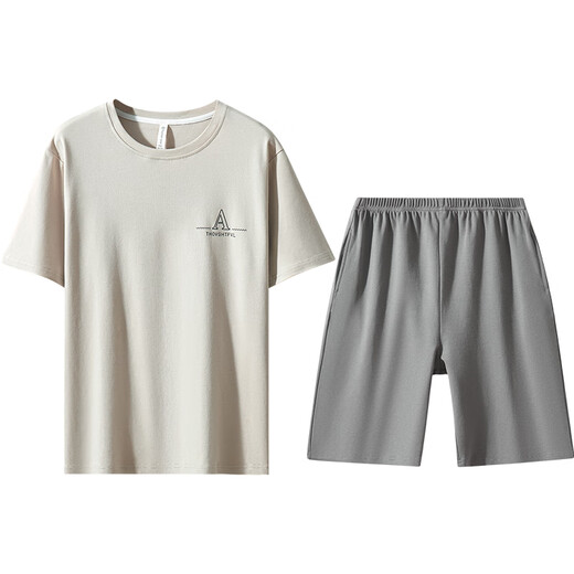 Yiershuang Herren -Pyjama Herren Sommer Dünne Baumwollpullover Shorts Lose lässige gedruckte Hausbekleidungsanzüge können draußen getragen werden
