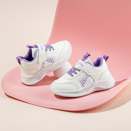 Hello Kitty children's shoes girls' sports shoes children's autumn shock-absorbing running shoes girls lightweight casual white shoes 6913 white purple 36