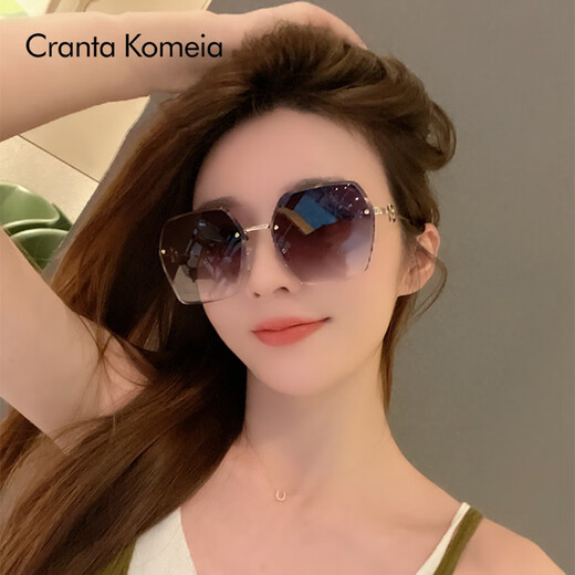 CRANTA KOMEIA太阳镜墨镜女2025新款夏季偏光防晒紫外线眼镜生日礼物送女友 玫瑰金框上灰下茶 高级感ck风送老婆女朋友实用高档