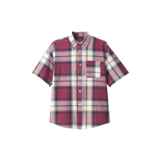 MUJI men's Madras checked button-neck short-sleeved shirt men's shirt jacket pure cotton AC1W8A4S red checked S (165/84A)