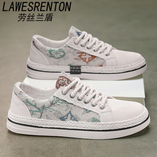劳丝兰盾（LAWESRENTON）品牌厚底帆布鞋男2025夏季新款潮流百搭休闲板鞋男透气小众潮男鞋 黑色 41