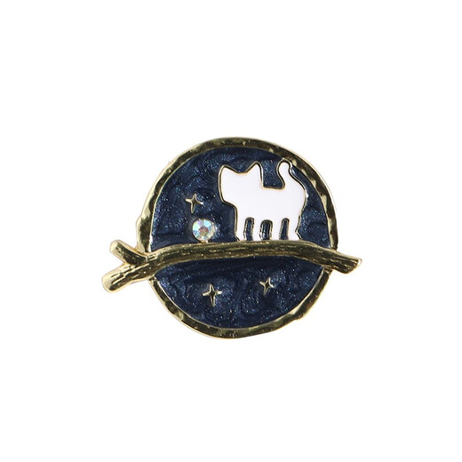 QUAMER gold store starry sky cat brooch high-end female creative corsage retro pin metal badge clothes with branch cat