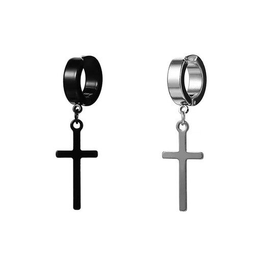 Nianfu Ear Clip Men's Trendy American Cool Handsome Boy Cross Earrings No Punching No Ear Holes Fake Earrings Trendy Men's Ear Accessories Cross Ear Clips Silver Pair