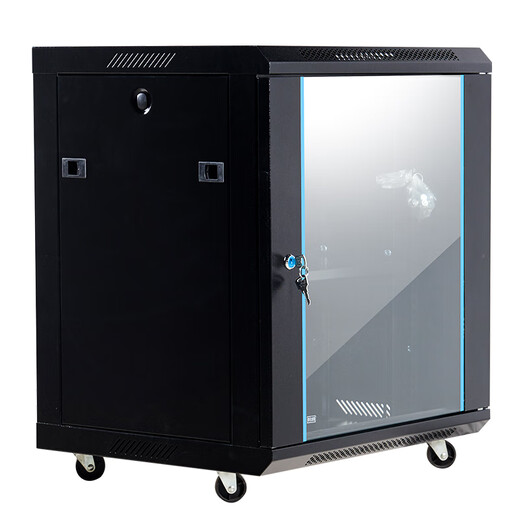 Fluorite Hikvision cabinet wall-mounted small wall cabinet cabinet Veyron deepened switch weak current monitoring network cabinet thin 9U temperature control fan 550 wide 400 deep 450 high black tempered glass door