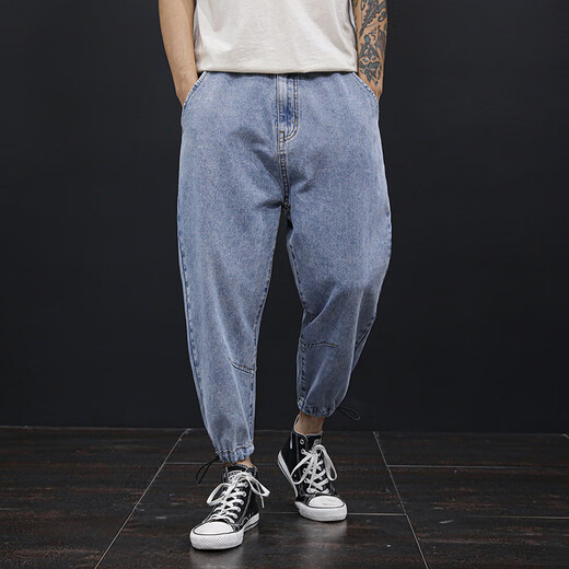 BSTB Plus Fett Plus-Size Weit-Bein-neun-Punkte-Jeans für Männer Spring- und Herbst-Fashion Fett-Daddy-Hosen lose und Drop-Sharp-Schieben gerade Hosen 9905 Blaue gerade Hosen 2890-100jin [Jin gleich 0,5 kg]) s