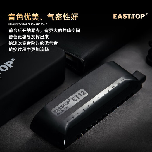 东方鼎（EAST TOP）半音阶口琴ET12 经典黑 专业演奏初学练习通用款 拆卸便捷