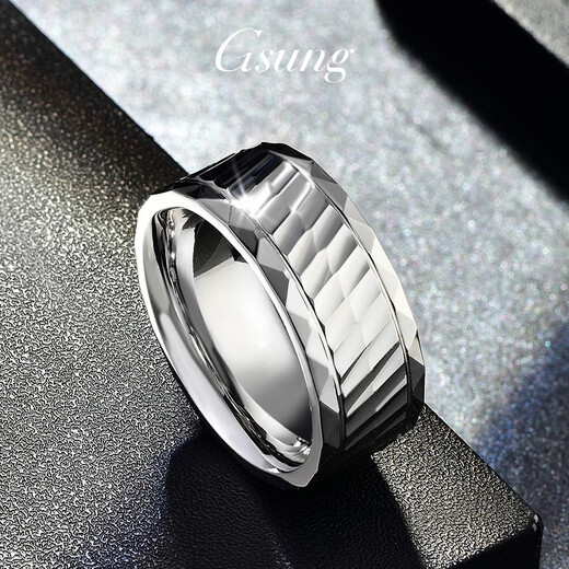 GsunG platinum ring men's new laser multi-faceted ring elegant and shiny platinum ring men's and women's wide-faced ring. Priced by gram. Contact customer service before bidding for gold price.