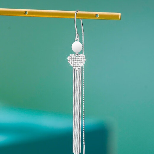 Zhixun 990 sterling silver earrings for women, long tassel earrings, high-end, sweet and elegant ear wire birthday gift, 99 pure silver, one pair