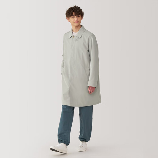 无印良品（MUJI） 男式 不易沾水 立领大衣风衣外套男中长款25年春季AD0WUC5S 淡黄色 S (165/84A)