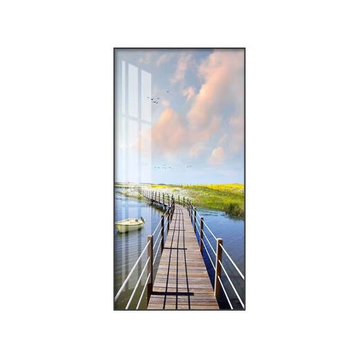 Lingtong entrance decorative painting modern minimalist corridor entrance door decorative painting abstract wall high-end hanging painting vertical version of the other side of happiness - H style 80*160 crystal porcelain surface + aluminum alloy noble black frame