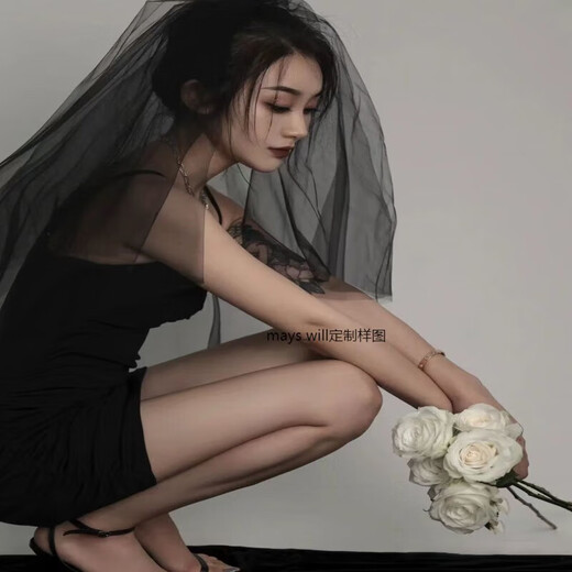 Mays Will retro Halloween black veil mesh organza goth dark party cos writing photo birthday gift lover black double layer nude gauze 60-80 hairpin style