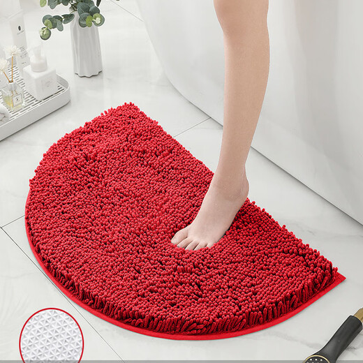 Jinbao bathroom door absorbent carpet bathroom door mat chenille semicircular bedroom door mat thickened encrypted red TPR bottom 50*80