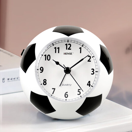 Hense creative football small alarm clock children's alarm watch boy student special wake-up artifact desktop clock HA09 black and white