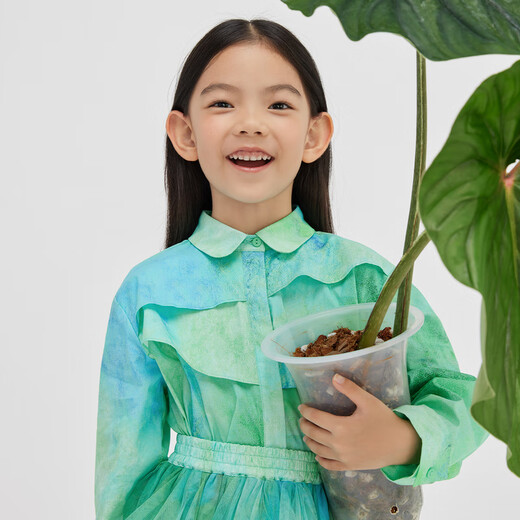 Broadcast broadcute children's shirt 2024 spring tie-dye printed doll collar women's top KER1C7551 L44 grass green flower 110 cm