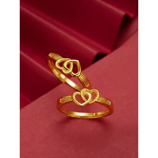 Nilan Fat Dong Lai's same style 18k gold ring for women new gold model 999 gold double heart ring ring 3D double heart ring (adjustable style)