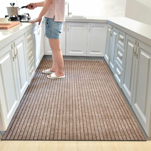 Xuxian door mat door mat entry door carpet foot mat kitchen non-slip and oil-proof household long strip absorbent mat stain-resistant brown stripes 50*120 2 pieces cm L-shaped kitchen