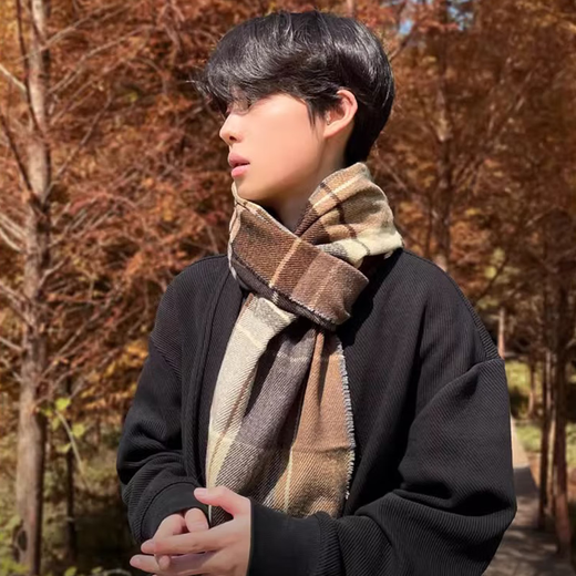 Fikawei Plaid Schal Männer Winter 2024 Neues kaltes Nackenschutzschal Paar Schal Warm, um das Geburtstagsgeschenk Ihres Freundes zu halten Khaki