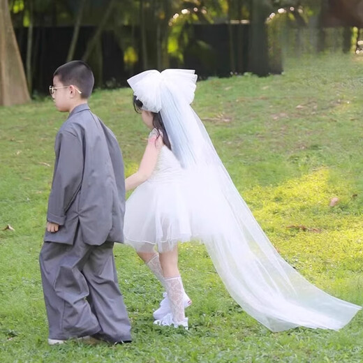 DR-FLVVS children's veil, simple bow-knot fluffy gauze photo props, long floor-length mopping baby one-year-old girl (hairpin) dopamine veil, about 50cm 80cm-100cm