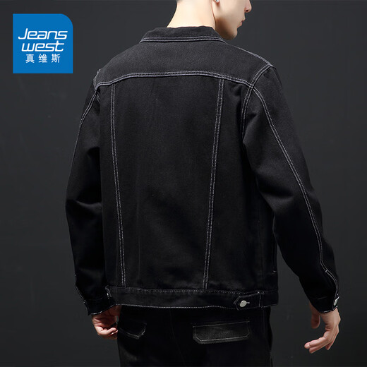 Jewish Black Denim Jacket Men's Autumn New American Versátil Jacket de trabajo Retro Street Casual Trend Top 9901J Black L [recomendado 110-125Jin [Jin equivale a 0.5 kg]]
