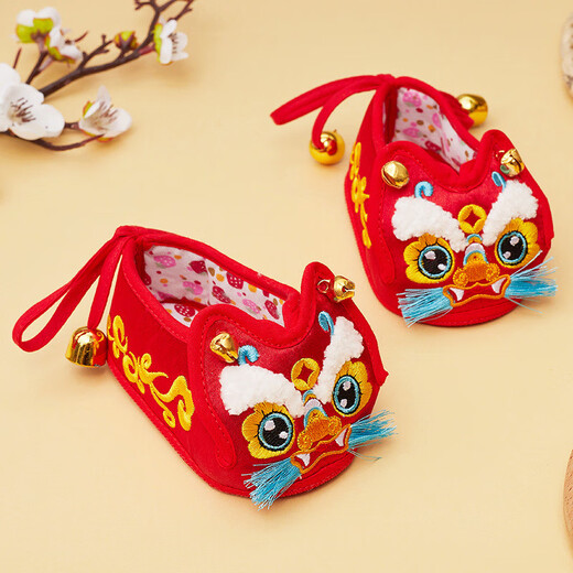 Midur national style baby toddler shoes tiger toe shoes baby soft sole shoes big red festive embroidery handmade soft sole lion tiger dragon no_National trend dragon tiger (dragon and tiger shoes) 12 inner length 12cmM (recommended from June to December)