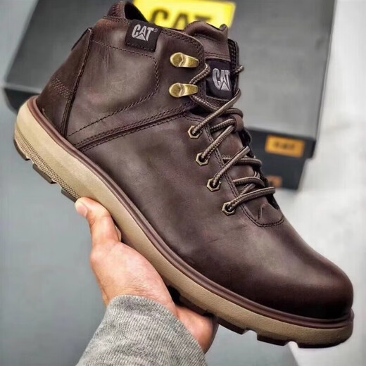 Zapatos de hombres de Caterpillar Cat, botas de martin de la parte superior alta, zapatos de trabajo, botas de trabajo de motocicleta de cuero, botas de cuero de vaca, botas de piel de vaca, talla de zapato de deportes negros frescos de los hombres, tamaño del pie, por favor tome un estudiante de primer año 41