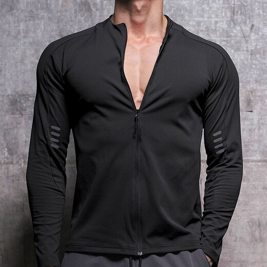 Lutielang Long Sleeve Sports Jacket Men's Baseball Uniform Cycling Suit Windproof Stand Collar Jacket Fitness Training Zipper Cardigan Black L