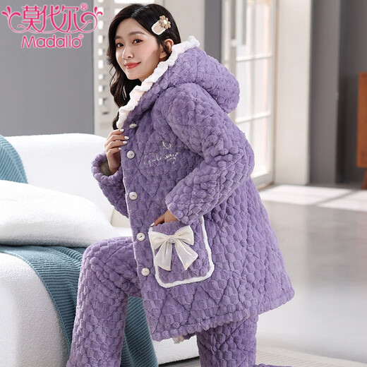 
Modal coral velvet pajamas for women in winter, three-layer cotton thickened flannel autumn and winter style warm and velvet can be worn outside home clothes 6624 Brown-thickened hooded style L (100-120Jin[Jin equals 0.5 kg])