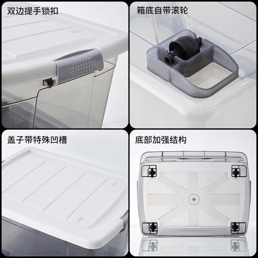 Wiayunuo Storage Box with Wheels Extra Large Thick Transparent Plastic Storage Box Clothes Quilt Storage Box Outdoor Whole Nordic Blue 110# Pulley Box Length 52 Width 38 Height 31 cm