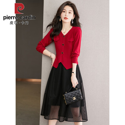 Pierre Cardin 2025 neuer Rock für Frauen Frühling mit mittlerem Länge mit großem Mesh Large Sway Covers Hips A-Line-Rock Gaze Rock Langer Rock Flauschiger Rock lässt Sie schlank aussehen 9902 Langgirlanden Rock Schwarz Durchschnittsgröße (95-130jin [Jin gleich 0,5 kg]))