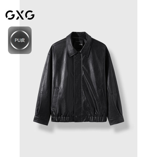 GXG Men's 2024 Lapel Leather Jacket PU Jacket Black 175/L