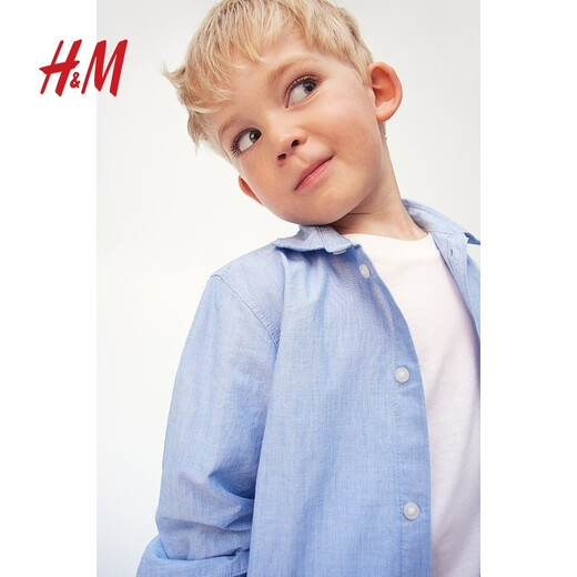 H&M children's boys' shirt autumn long-sleeved cotton shirt top 1209140 light blue 140 140/68