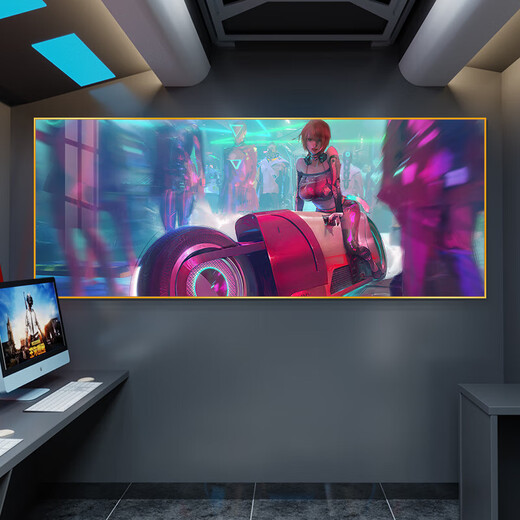 
E-sports room decoration Internet cafe Internet cafe wall hanging paintings Cyberpunk style hotel computer room background layout mural HJ14109 40*100CM9MM thin plate pattern film independent