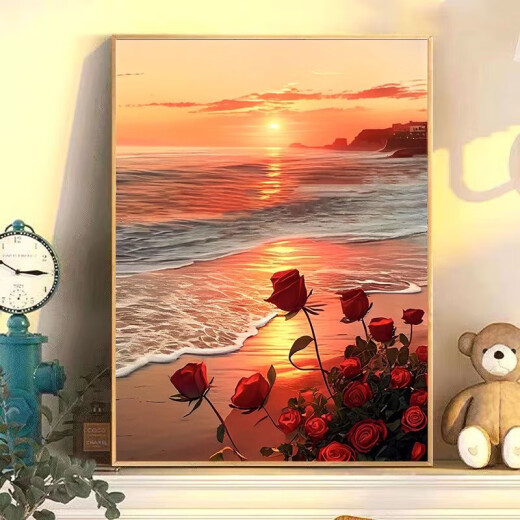 Zhebu diy digital oil painting 2023 new landscape Chinese style handmade oil color filling and coloring advanced acrylic painting hand-painted Z437 Happy Department Store 40*50CM stretched inner frame + black outer frame (free color