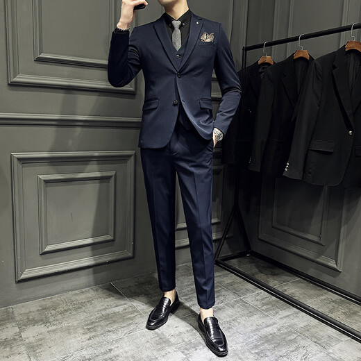 AYOUPANG large size suit suit male groom groomsman wedding dress business commuting workwear professional interview slim suit black single suit L 120-130Jin Jin is equal to 0.5 kg
