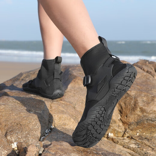 Tibetan beauty era beach shoes, reef rowing shoes, diving boots, high waist, anti-cut, non-slip, snorkeling, swimming, wading and river fishing shoes, black 42