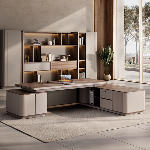 Qiheng (XIIBLC) desk boss desk and chair combination simple modern light luxury high-end office chairman desk president desk desk 1.8 meters single cabinet boss desk + boss chair A