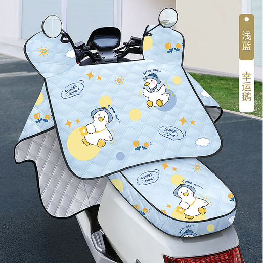 Windproof cloaked summer cover battery rainproof spring and autumn ice silk sunshade 2023 new summer light blue lucky goose with elastic full wrap cushion 5-piece one-piece