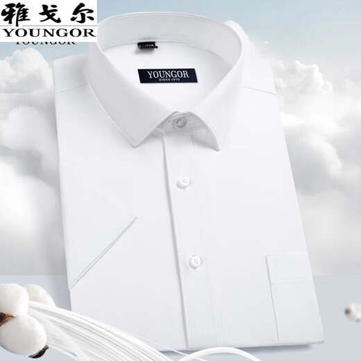 雅戈尔官方旗舰店100%纯棉短袖衬衫男士夏季高端休闲职业正装免烫白衬衣 DX6621【紫宽条纹】 41  【建议145-160斤】